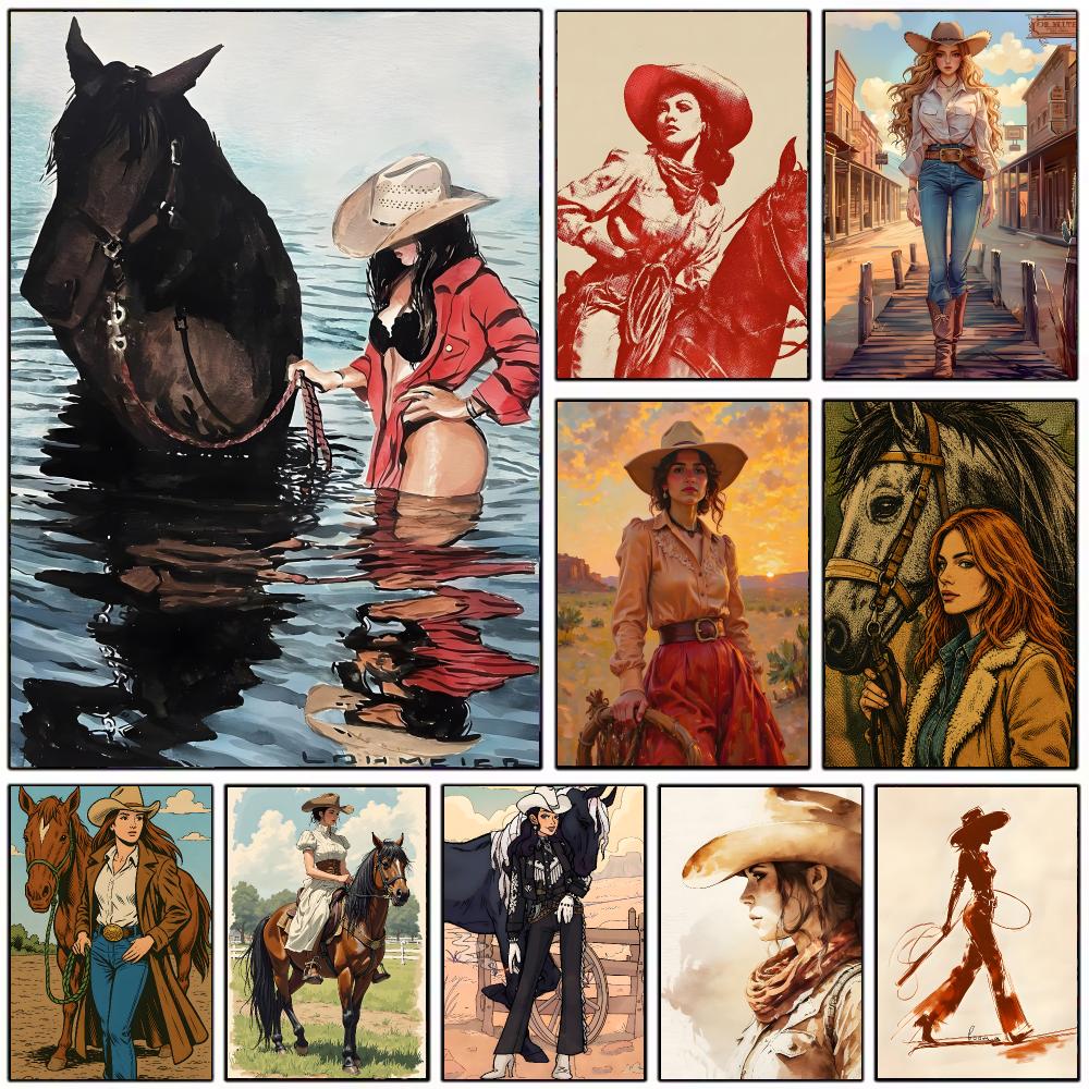 Vintage Collectible Posters - Poster Bertema Koboi Klasik, Dekorasi Rumah